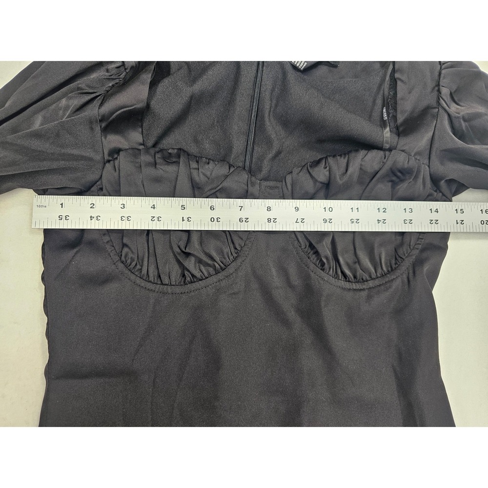 Black Satin Square Neck Long Sleeve Bodycon Mini Dress - Picture 5 of 8